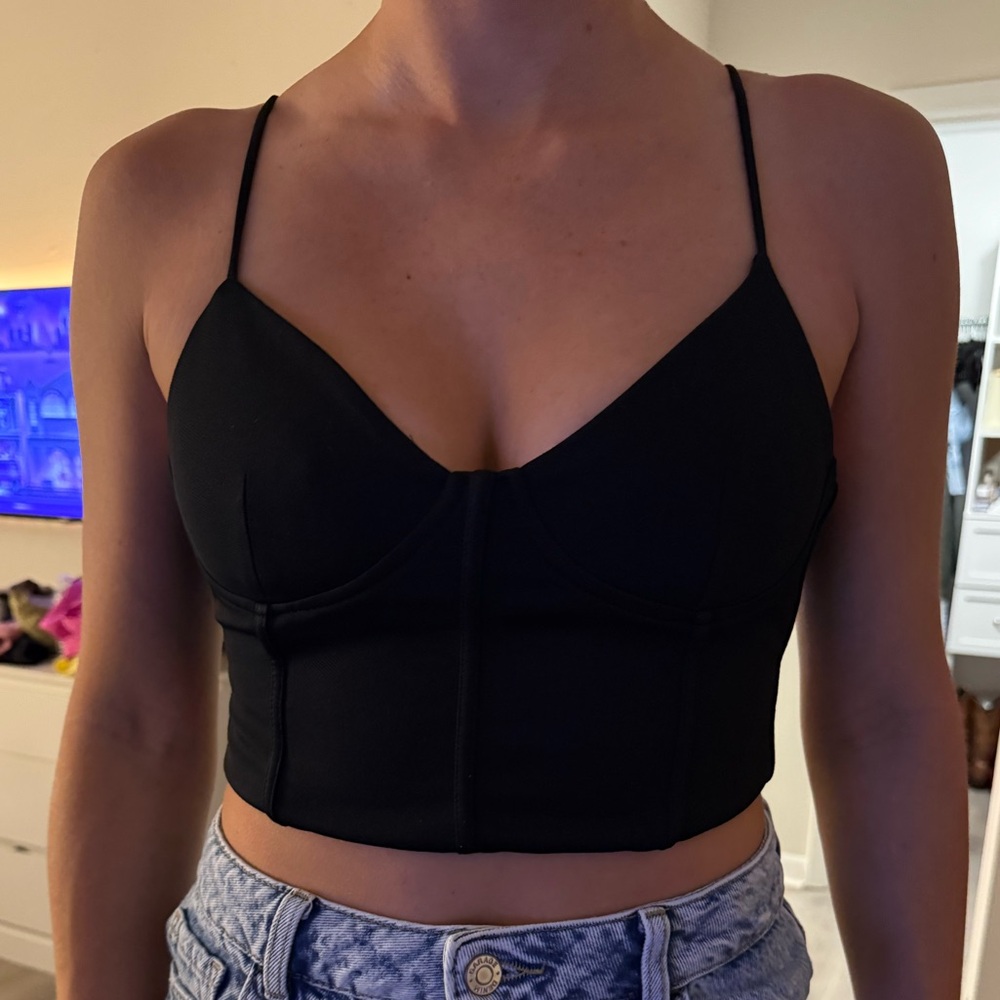 Zara Black Spaghetti-Strap Crop Top